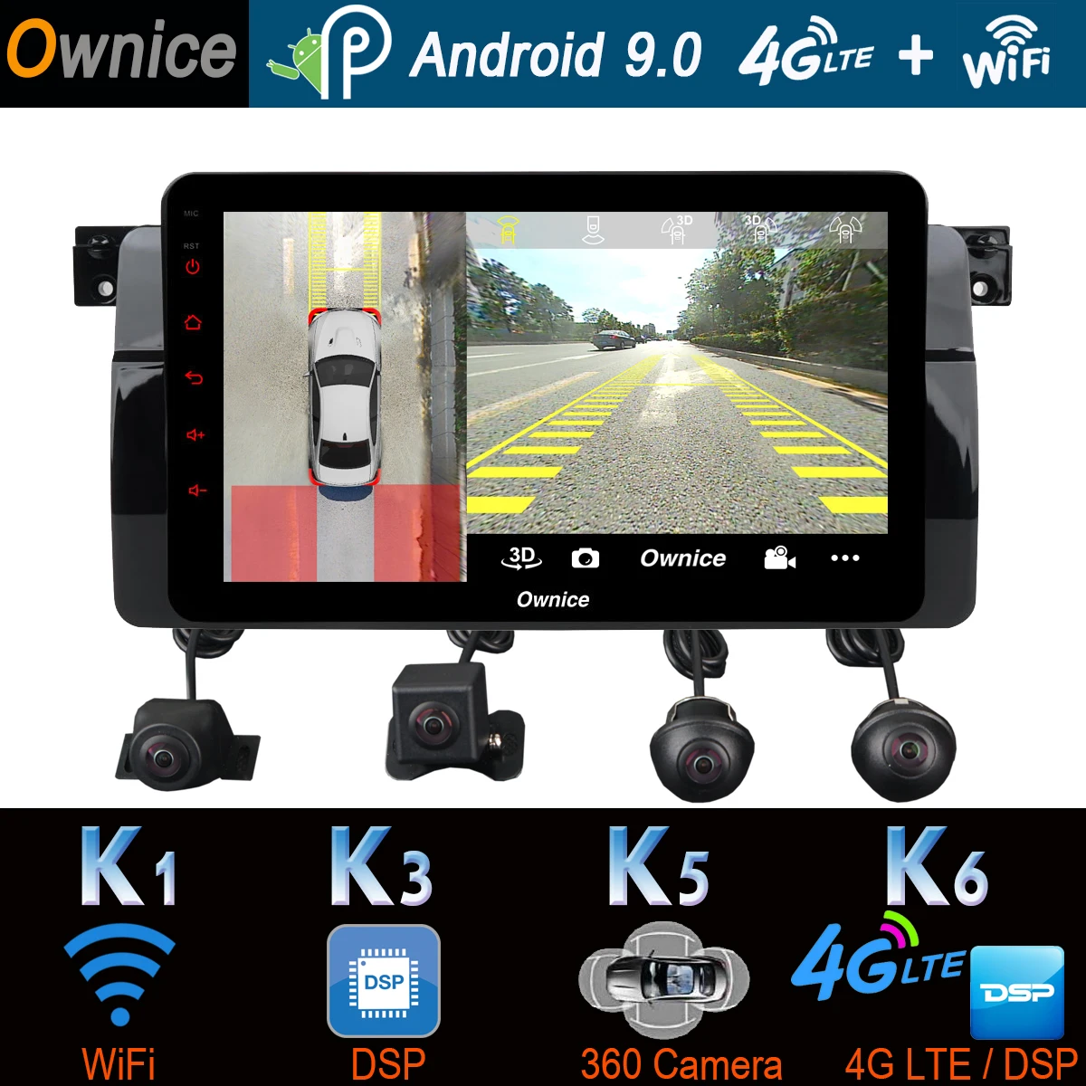 Автомобильный мультимедийный плеер 1din камера 360 ° 4G SIM Android 9 4 + 64 ГБ SPDIF DSP CarPlay для BMW