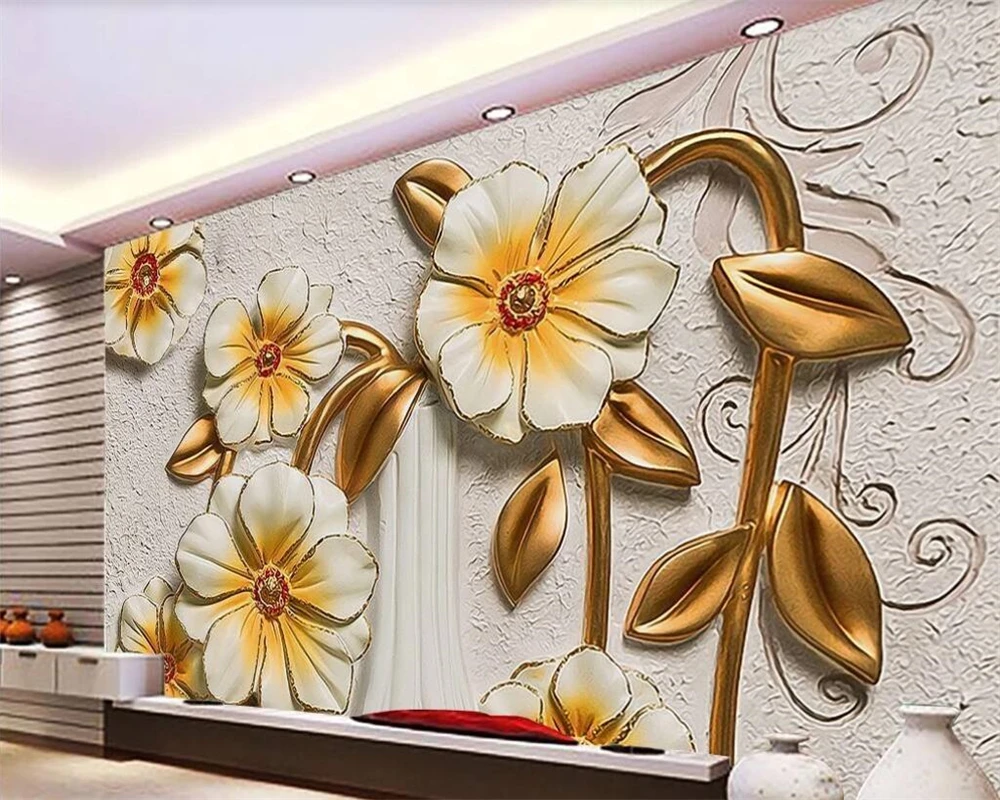 Обои на заказ бежевые 3d розы рельефные фото простые декоративные обои для стен 3 d