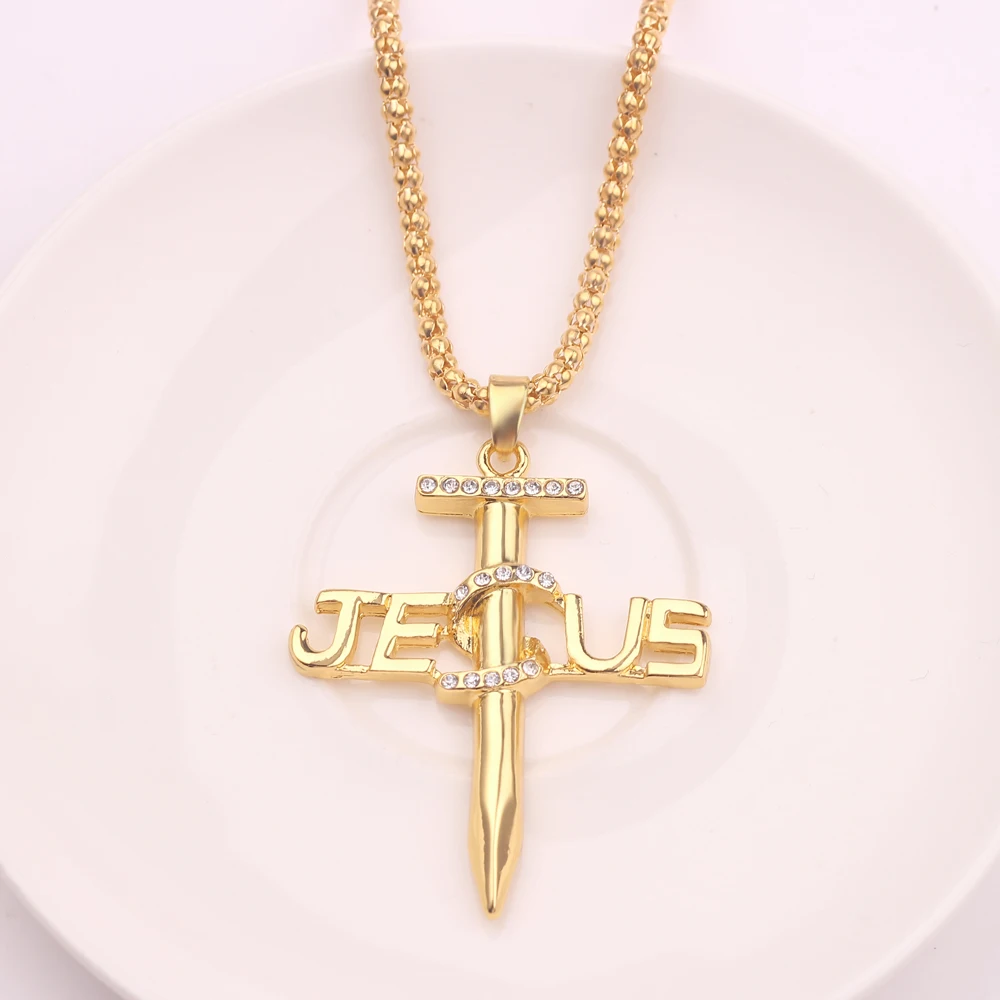 Мужское ожерелье с подвеской в виде Креста Иисуса ожерелья рэп хип хоп винтовые