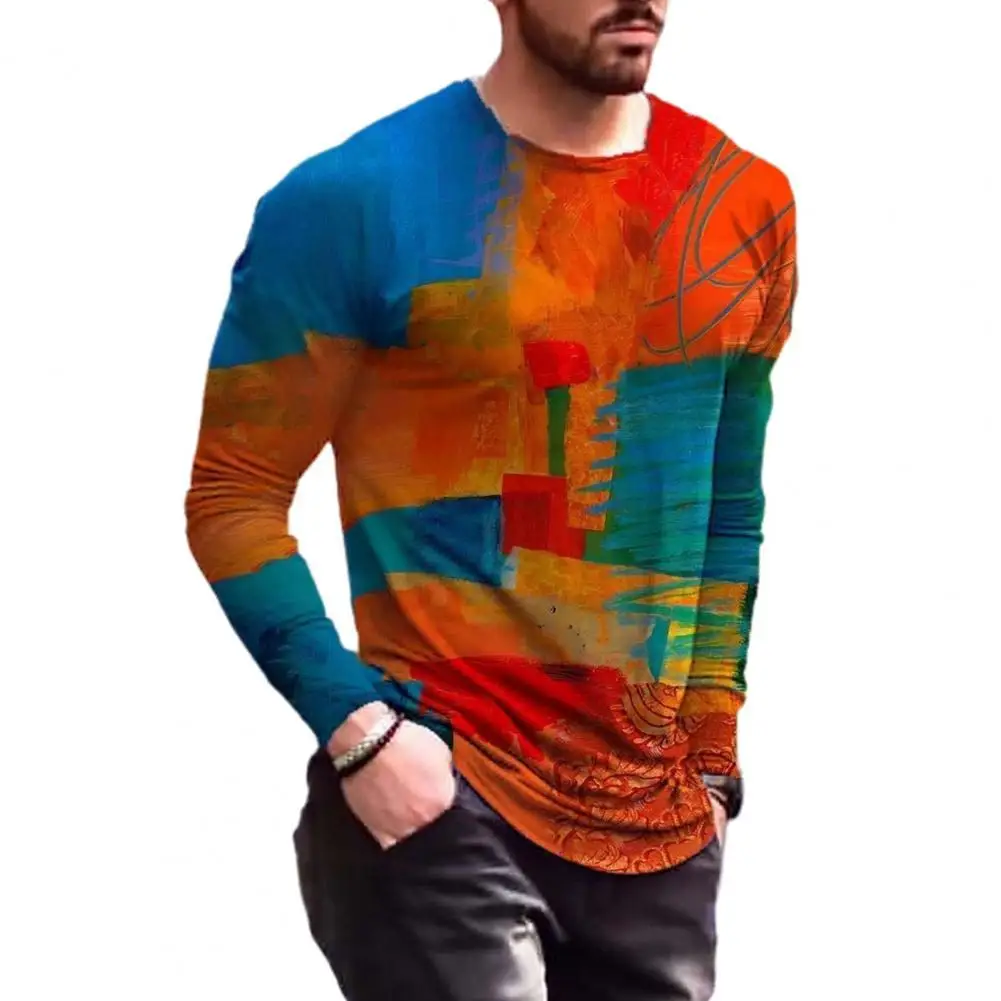 

Round neck Top Men Summer Fashion Dyeing Top Long Sleeve Sports Fitness Breathable Top Streetwear 2021 штанымужские