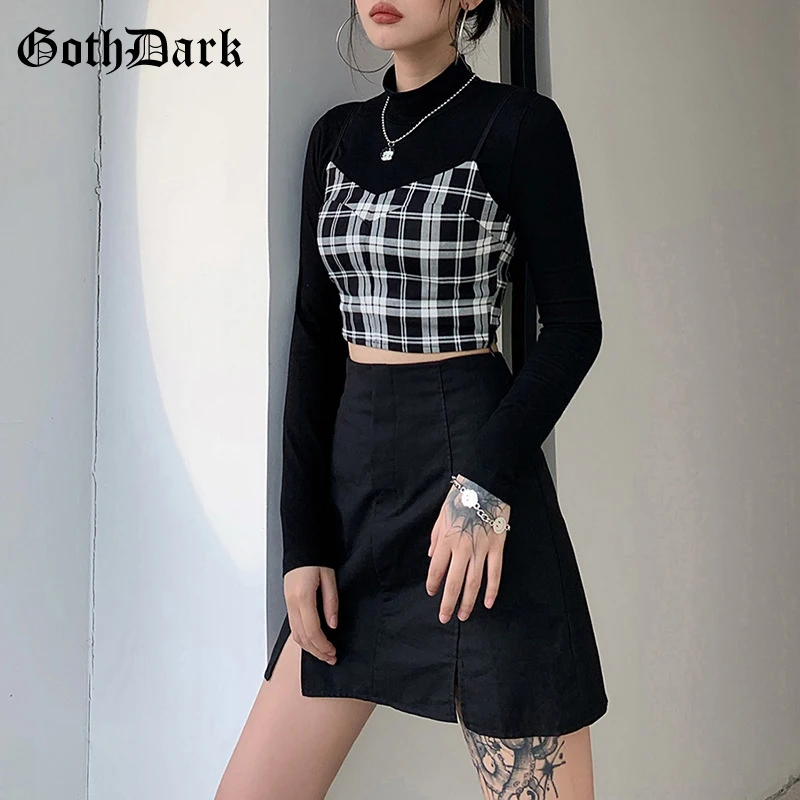 Женский комплект из двух предметов Goth Dark черный укороченный топ с высоким
