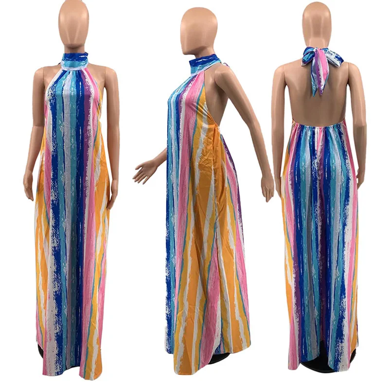 

Cutubly Loose Print Dresses For Girls Sleeveless Lace Up Boho Dress Turtleneck Multicolor Sexy Maxi Dresses For Women Party Club