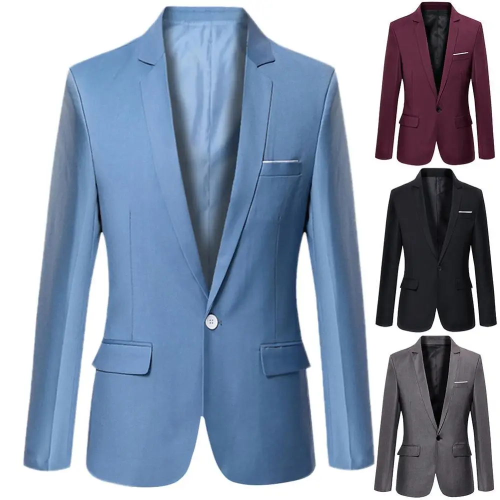 

50% Hot Sale 2021 Male Suits Fashion Men Solid Color Long Sleeve LapelÂ Blazer Suit Coat Outwear