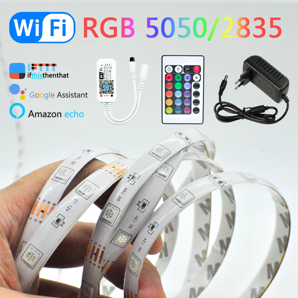 

Светодиодная лента RGB 5050, гибкая лента 12 В постоянного тока, SMD, Wi-Fi, Bluetooth, пульт управления, Диодная лента для телевизора, компьютера, спальни,...
