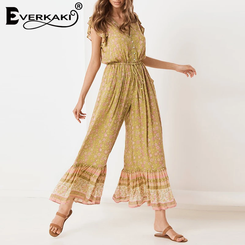 Комбинезоны Everkaki Boho с оборками, женские комбинезоны с поясом, регулируемые женские винтажные комбинезоны, женские комбинезоны, Новинка осени