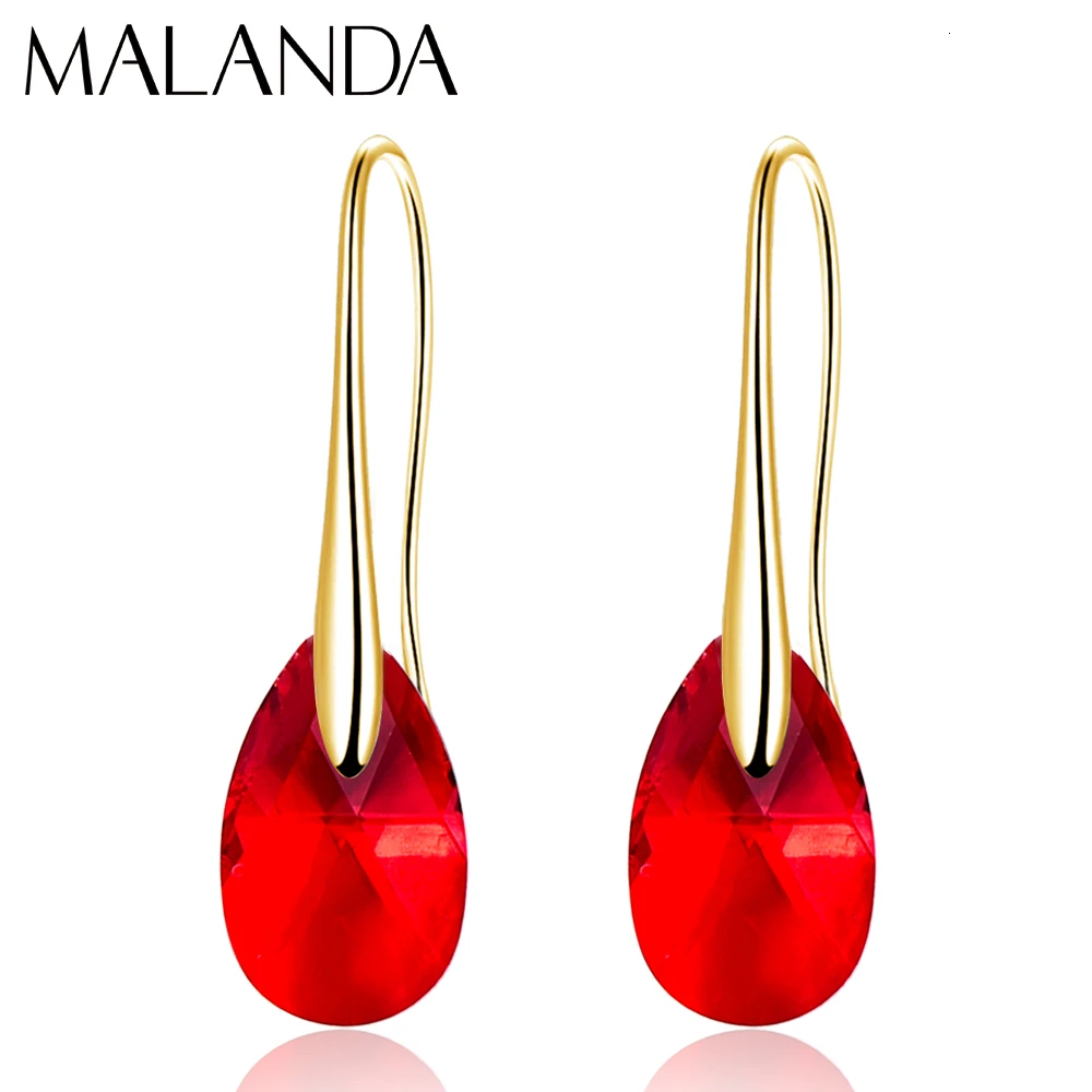 G-Crystal-Light Siam Серьги-капли с кристаллами Swarovski для женщин, новая мода, Золотой пирсинг, висячие серьги, свадебные украшения, подарок для девушек - Окраска металла: G-Crystal-Light Siam