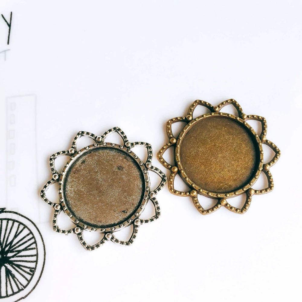 

20mm Antique Bronze Silver Glass Cabochon Blank Base Necklace Pendant Setting Jewelry Accessories Diy Material 5pcs T263