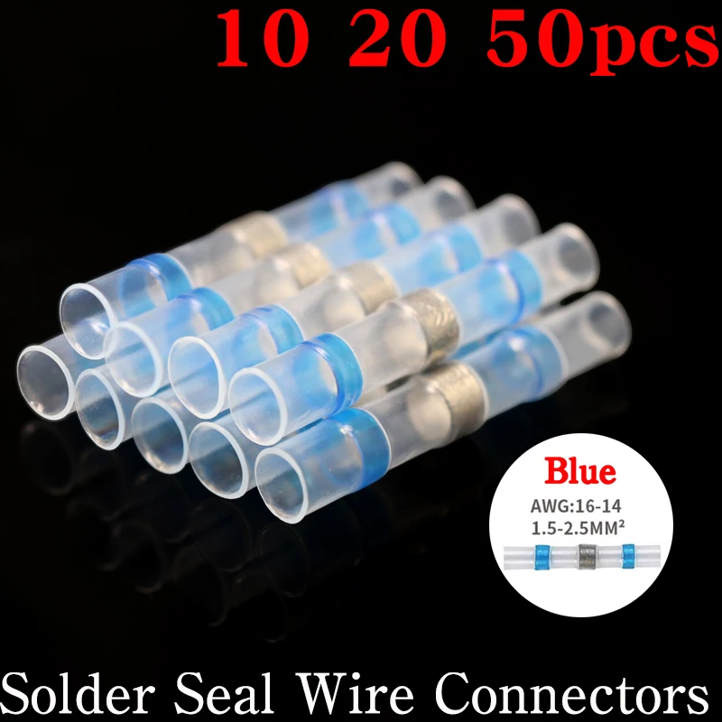 

10/20/50PCS Blue Solder Seal Wire Connectors 3:1 Heat Shrink Insulated Electrical Wire Terminals Butt Splice Waterproof