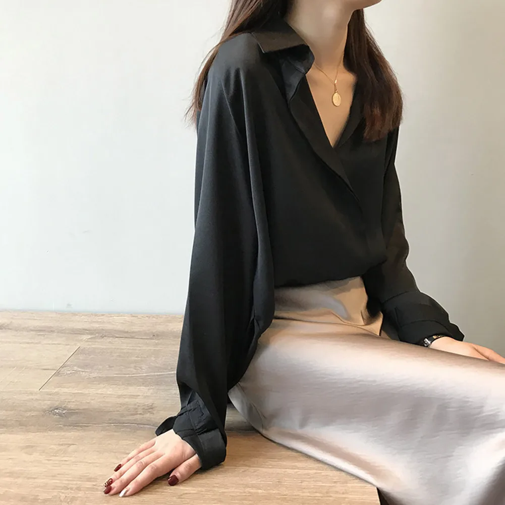 

Fashion Elegant Women New Autumn Long Sleeve Office Blouse Ladies Solid V-Neck Work Shirts Tops Blusas Mujer De Moda 2019