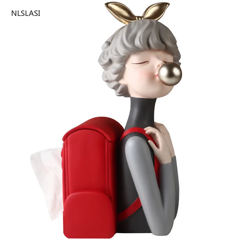

Nordic Maiden Resin Tissue Cover Box Paper Container Napkin Storage Holder Case Dispenser Car Home Decor Room Kitchen Supplies