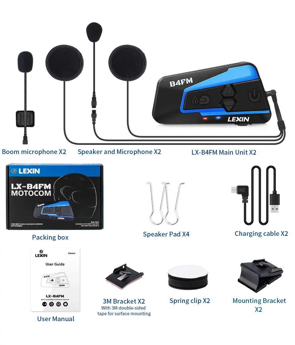 2 шт. Lexin 4 способа пересеченной местности, мотоцикл Bluetooth шлем гарнитуры домофон, FM, BT, интеркомуникатор, наушники MP3 interfone