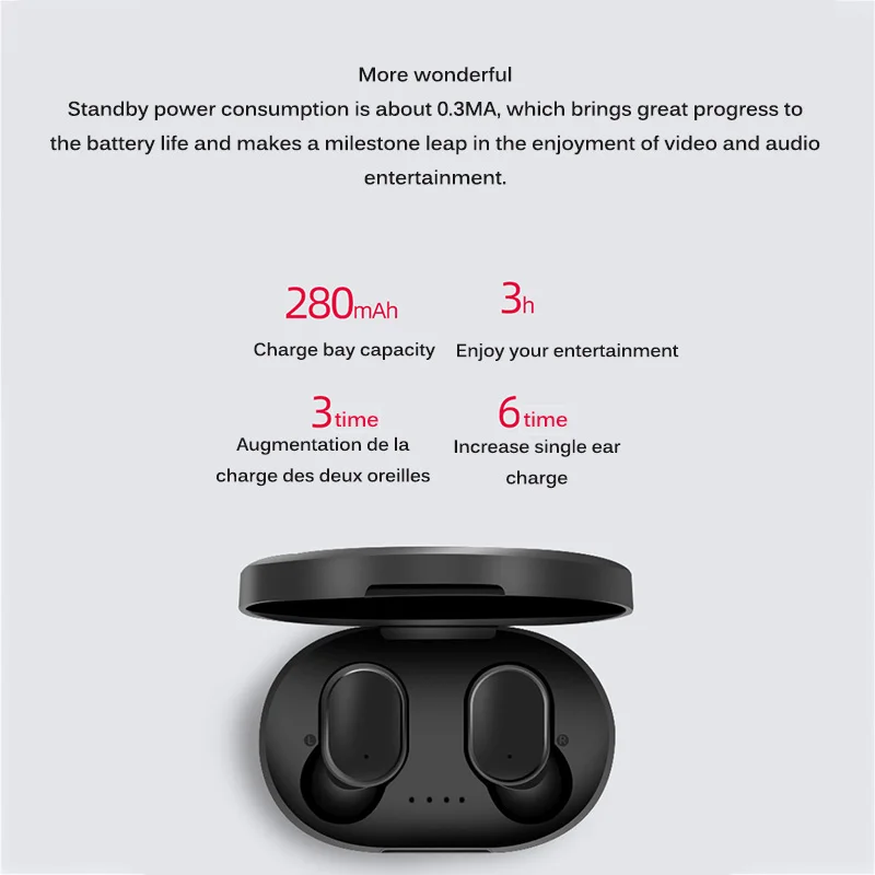 Bluetooth гарнитуры для Xiaomi Redmi Airdots беспроводные наушники 5,0 TWS наушники с шумоподавлением Микрофон 280 мАч зарядная коробка