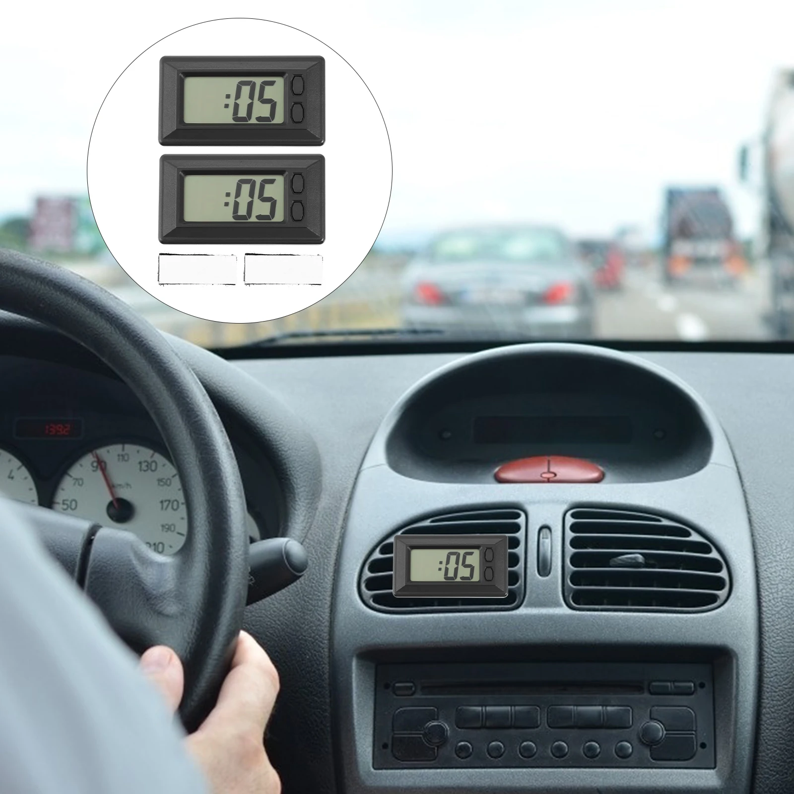 

Interior Car Auto Dashboard Desk Digital Clock LCD Screen Self-Adhesive Bracket Car Clock Plastic Mini Time Clock With Battery