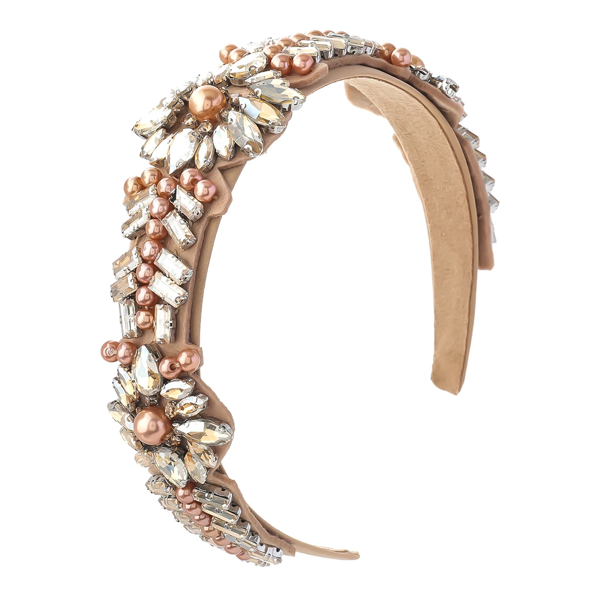 

2021 New Fashion Flannel Rhinestone Inlaid Pearl Flower Headband for Women Designer Precious Head Hair Accessories