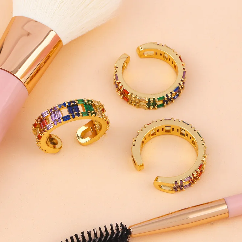 

2pcs/lot Wholesale New jewelry micro-set rainbow retro open ring in bulk women a hundred European and American wind color ring