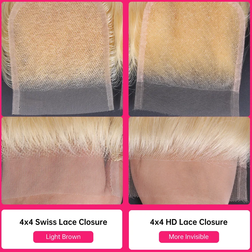 Facebeauty 613 Blonde Brazilian Remy Human Hair Bleached Knot 4x4 HD Lace Closure Preplucked With Baby Pure Color Straight |