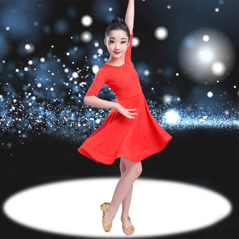 red mid sleeve Карнавальная джазовая танцевальная одежда для девочек, костюм, Детские современные костюмы для латинских танцев, вечерние платья для танцев, детское платье для танцев, одежда для девочек - Цвет: red mid sleeve