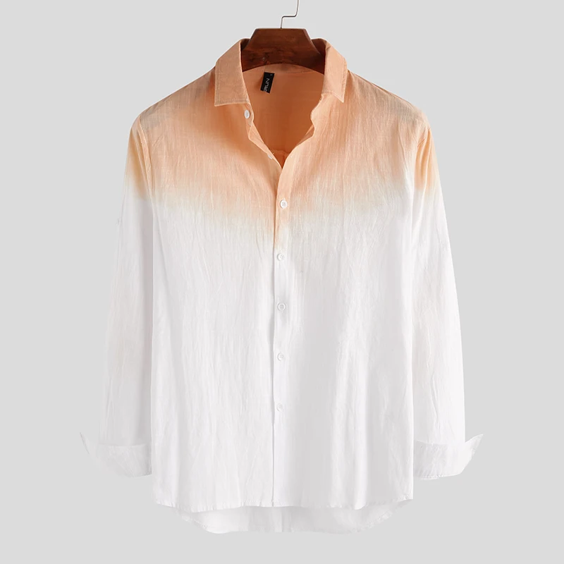 Рубашка INCERUN мужская с воротником лацканами дышащая Тонкая блузка градиентными