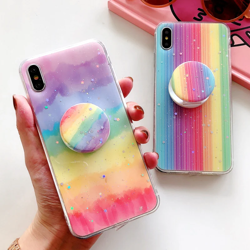 Для iPhone XS Max XR X блеск Чехол радужной расцветки Блестящий Мягкий чехол для задней