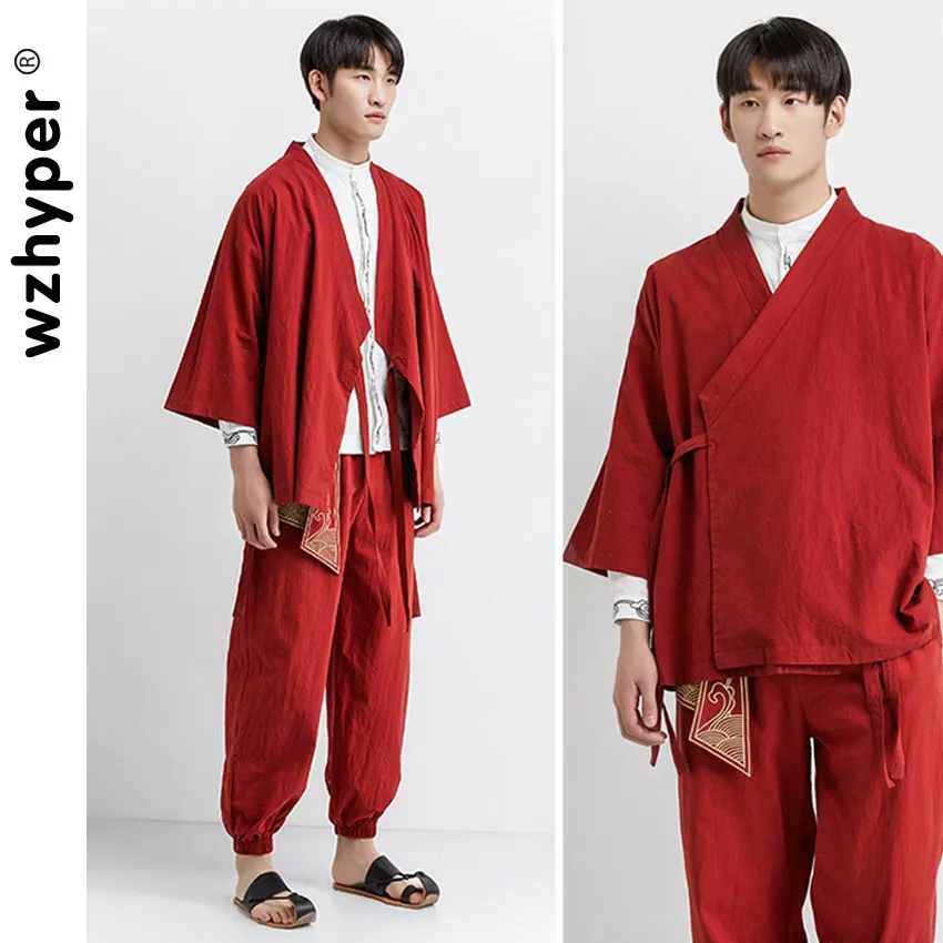 

Seven-part Sleeve Hanbok Men's Ancient Side Placket Chinese Style Taoist Robe Simple Rustic Jushi Zen Traditional Culture Jacket