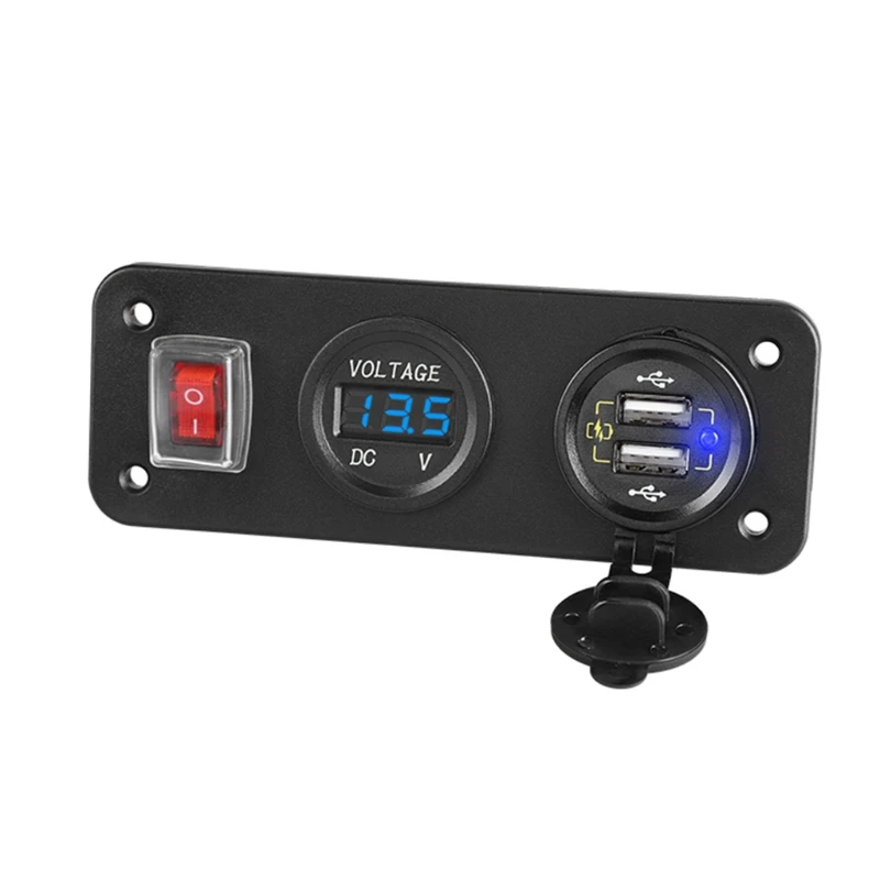 

2in1 Charger Socket Panel Dual QC3.0 USB Socket Power Outlet & LED Voltmeter & ON Off Switch Power Cable for t.u.k.Boat