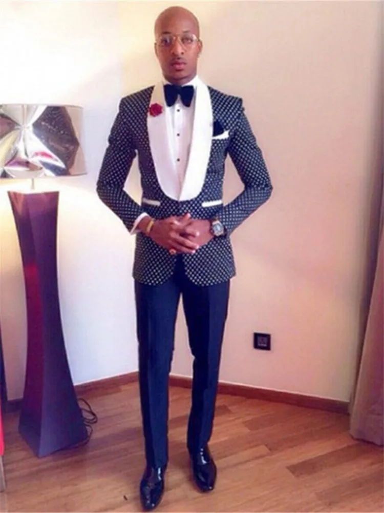New Men’s Suit Smolking Noivo Terno Slim Fit Easculino Evening Suits For Men Shawl White Lapel Tuxedos Navy Blue Suit(Jacket | Мужская