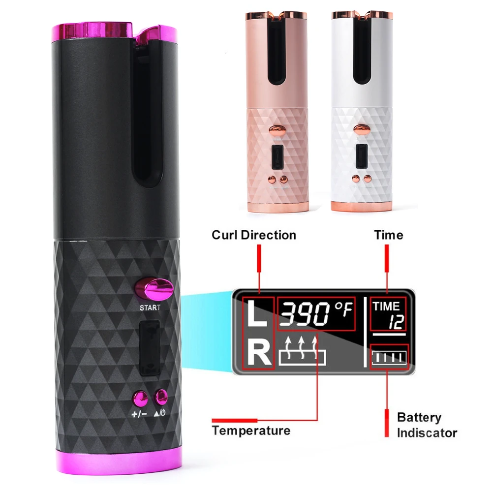 

Cordless Automatic Hair Curler Iron Wireless Curling Iron USB Rechargeable Air Curler For Curls Waves LCD Display Ceramic Curly