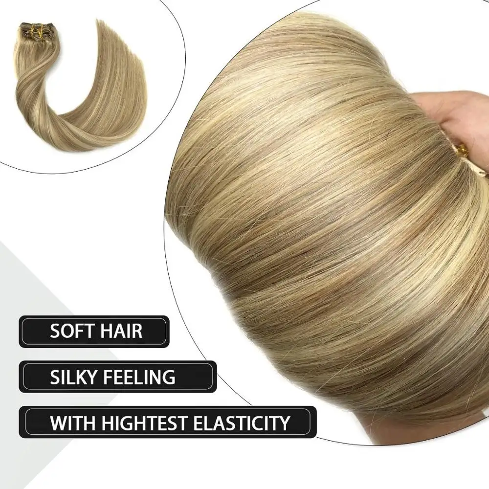 Extensiones de cabello humano Remy con Clip de cabeza completa extensiones de cabello liso de color negro a marrón claro rubio miel Ombre 120g