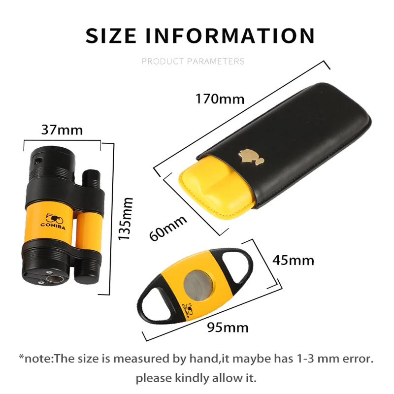 

COHIBA Cigars Accessories Set 3 Torch Lighter Metal Cigar Cutter Portable Travel Cigar Case Leather Mini Humidor W/ Gift Box