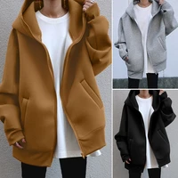 2021 foreign trade autumn and winter new personality street zipper hooded long velvet lining sweater