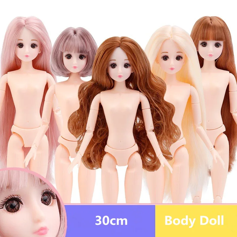 

New 20 Joints Movable Bjd 30cm Doll Fashion Nude Doll Doll 3D Eyes Brown Gray Mid-length Wig 19 Dolls DIY Dress Up Girl Toy Gift