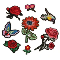 8pcs flower patches iron on embroidered sequined patches red rose applique sew on diy patch accessories clothes patches