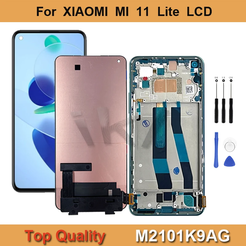 

AMOLED Mi11 Lite дисплей с сенсорной панелью в сборе для XIAOMI Mi 11 Lite M2101K9AG Ремонт ЖК-дисплея дигитайзер Запчасти Замена с рамкой