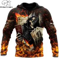 poker skulls on the red fire 3d printed hoodie men sweatshirt unisex streetwear zip pullover casual jacket tracksuits kj0261