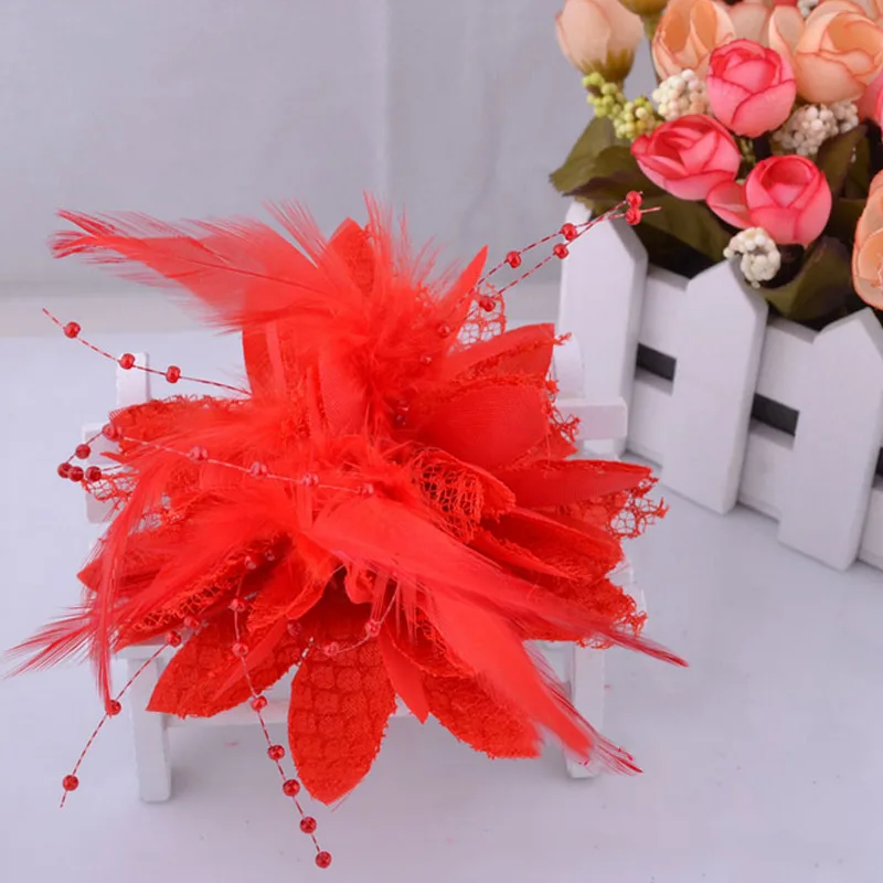 Fashion Flower Feather Bead Corsage Hair Clips Fascinator Bridal Hairband Brooch Pin EA images - 6