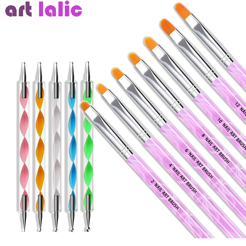 

Nail Art Tools Set 7 Marble Pattern Handle Brushes and 5 Dotting Pens For Painting UV Gel Polish Designs