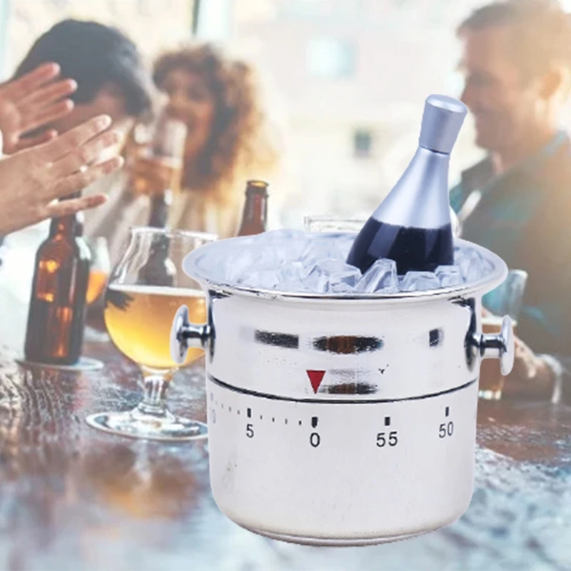 

1PC Creative Wine Cooler Ice Bucket Shaped Kitchen Timer 60 Minutes Mechanical Wind-Up Time Reminder Bell Cooking Tools Gadgets