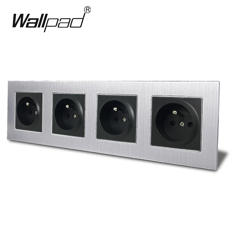 Четырехместная французская розетка Wallpad 300*86 мм серебристая металлическая рамка 4