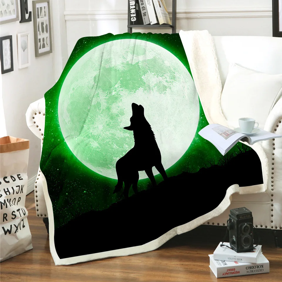 

New Colorful Moonlit Wolf Print Soft Sleeping Blanket for Children Girls and Boys Christmas Present In Bed Sofa Cartoon Blankets