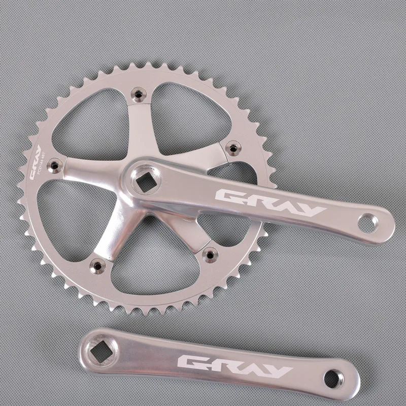 

Серо-серебристый коленчатый односкоростной алюминиевый коленчатый механизм 48т, BCD144, 165 мм коленчатый рычаг для фиксированной передачи велосипеда