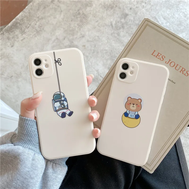 

Space Little Astronaut Bear Cute Phone Cases For iPhone 12 11 Pro Max Mini X XR Anti-Fall iphone 11 case iphone 8 plus case