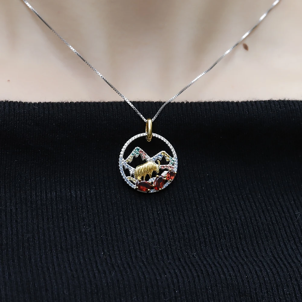 GEM'S балет натуральный Rhyolite гранат кулон 925 пробы серебро корова Подвеска для детей ожерелье, Женские Ювелирные изделия