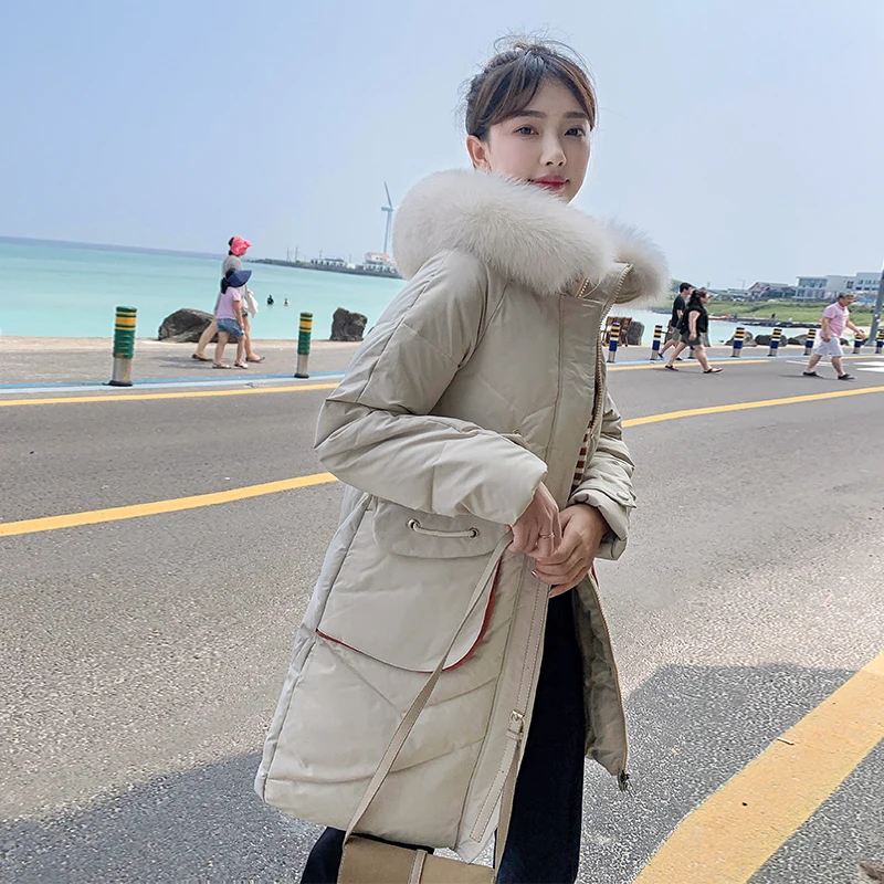 

Tide Winter Jacket Women Fur Hooded Parka Long Coats Letter Cotton Padded Winter Coat Women Warm Thicken Jaqueta Feminina