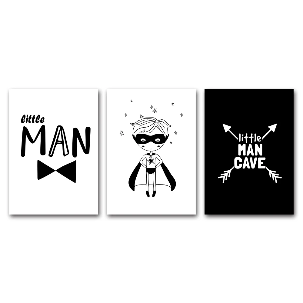 Мультфильм маленький человек скандинавский плакат черно-белая печать картина