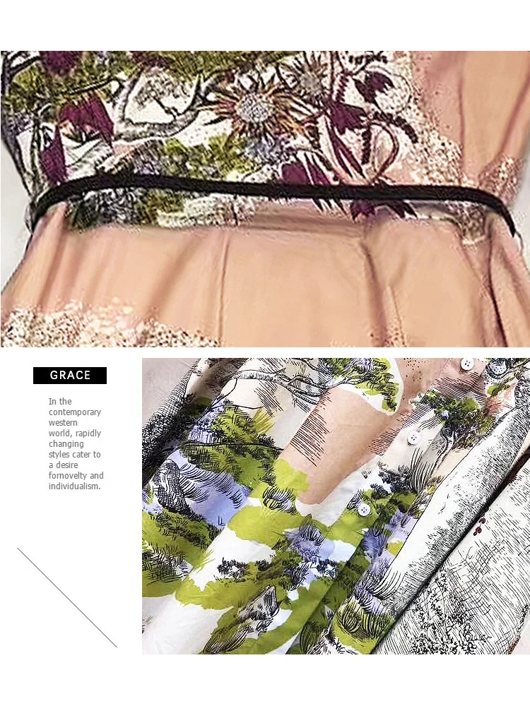 

3D Free shipping color printed lapel single-breasted women's summer sexy dress 2021New loose retro elegant women's cotton dress
