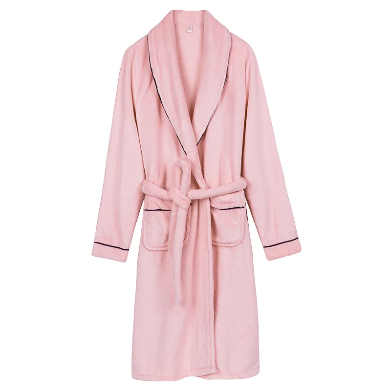 Autumn and Winter Thickened Coral Velvet Couple's Nightgown Bathrobe Home Wear Flannel European and American Solid Color Simple
