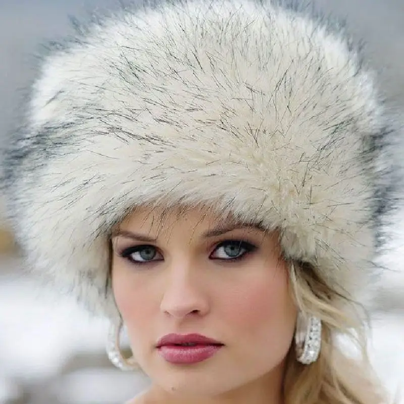 

Women Black Faux Fur Hat Russian Winter Warmer Ear Cap Ushanka Cossack Ski