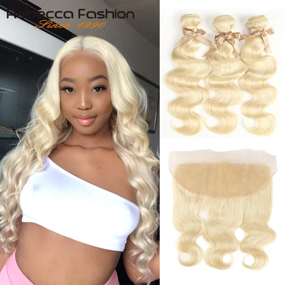 

Rebecca 613 Blonde Bundles With Frontal Peruvian Body Wave 3 Bundles Remy Blonde Human Hair Lace Frontal Closure With Bundle