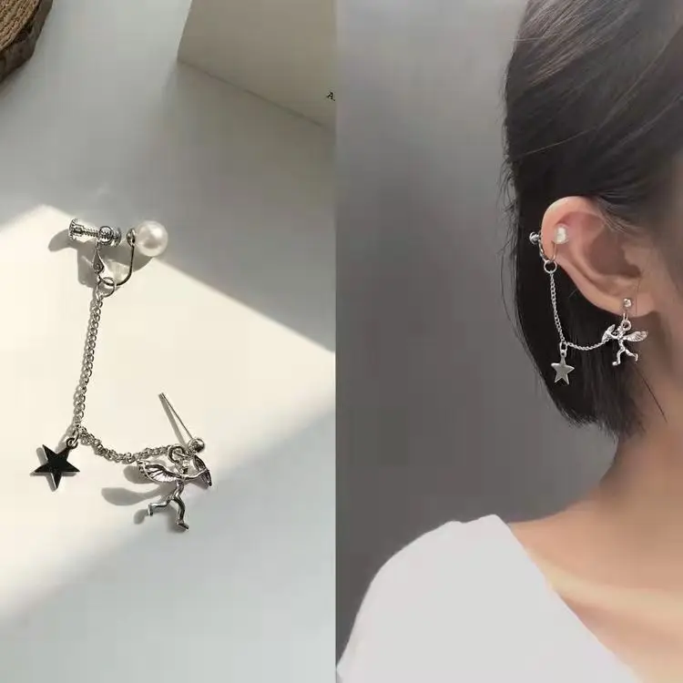 

Angel Cupid Star Ear Bone Chain Ear Clip Minimalism Earrings for Women 2021 Trend Fashion Korean Style Unicorn Earrings for Men