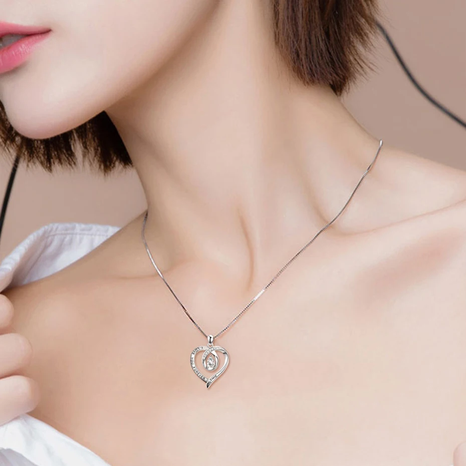 

AOBOCO 925 Sterling Silver Heart Necklaces Crystal Zircon Necklace 925 Silver Chain Woman Graduation Gift Sister's Birthday Gift